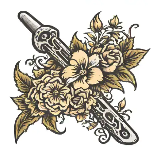 crowbar with florals behind it  tattoo design idea