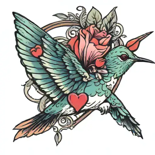 hummingbird holding a bleeding heart flower  tattoo design idea