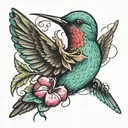 hummingbird holding a bleeding heart flower  tattoo design idea