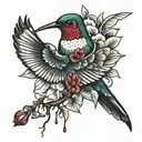 hummingbird holding a bleeding heart flower  tattoo design idea