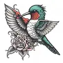 hummingbird holding a bleeding heart flower  tattoo design idea
