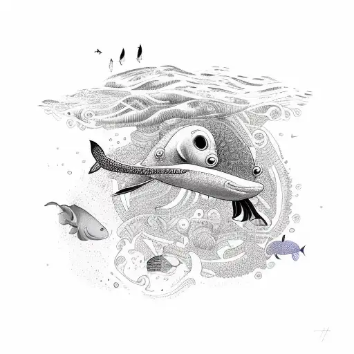 A pai e filha exploring the depths of the ocean, surrounded by colorful marine life tattoo design idea