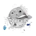A pai e filha exploring the depths of the ocean, surrounded by colorful marine life tattoo design idea