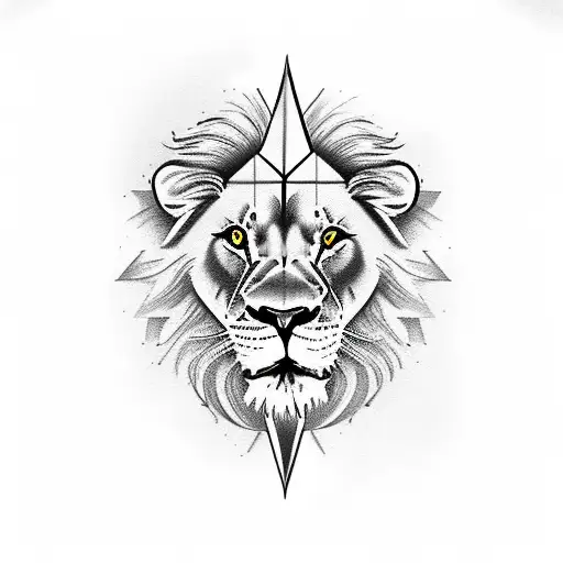 lion with compass tattoo design idea