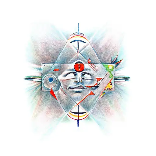 A tattoo depicting a hero's journey through a psychological underworld, with abstract symbols representing different stages of the journey tattoo design idea