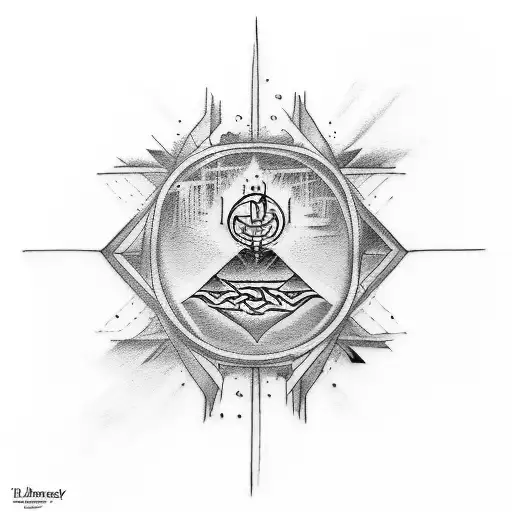 A tattoo depicting a hero's journey through a psychological underworld, with abstract symbols representing different stages of the journey tattoo design idea
