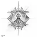 A tattoo depicting a hero's journey through a psychological underworld, with abstract symbols representing different stages of the journey tattoo design idea