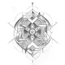 A tattoo depicting a hero's journey through a psychological underworld, with abstract symbols representing different stages of the journey tattoo design idea