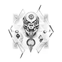 A tattoo depicting a hero's journey through a psychological underworld, with abstract symbols representing different stages of the journey tattoo design idea