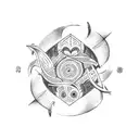 A tattoo depicting a hero's journey through a psychological underworld, with abstract symbols representing different stages of the journey tattoo design idea