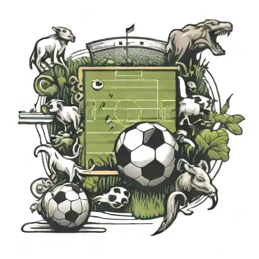 A tattoo design of a football field surrounded by curious animals, symbolizing your love for football and nature exploration tattoo design idea