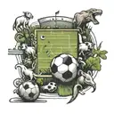 A tattoo design of a football field surrounded by curious animals, symbolizing your love for football and nature exploration tattoo design idea