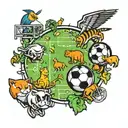 A tattoo design of a football field surrounded by curious animals, symbolizing your love for football and nature exploration tattoo design idea