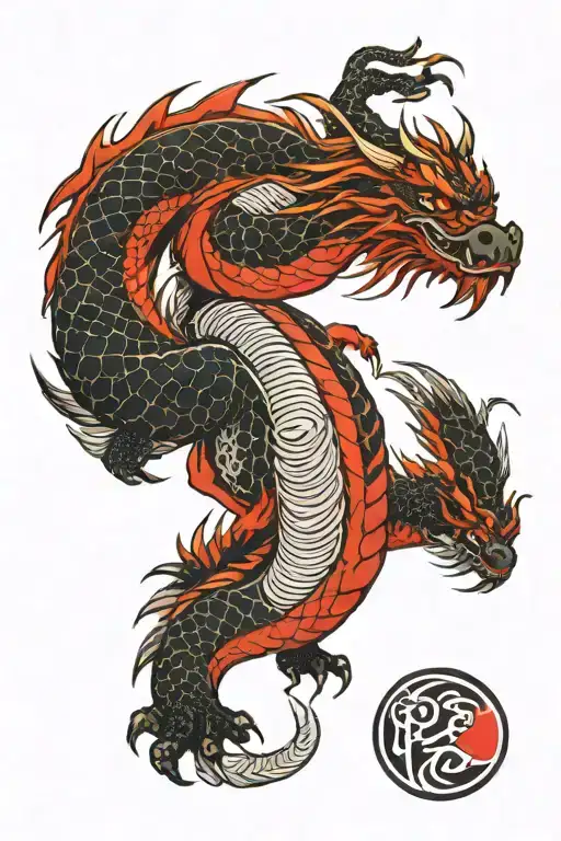 japanese style temple and dragon wrapped tattoo design idea