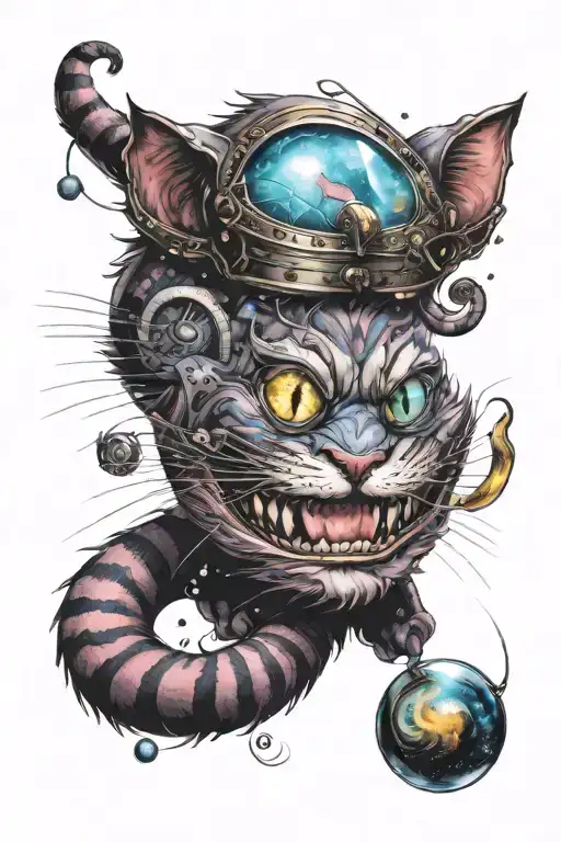 cheshire cat in space themed tattoo tattoo design idea
