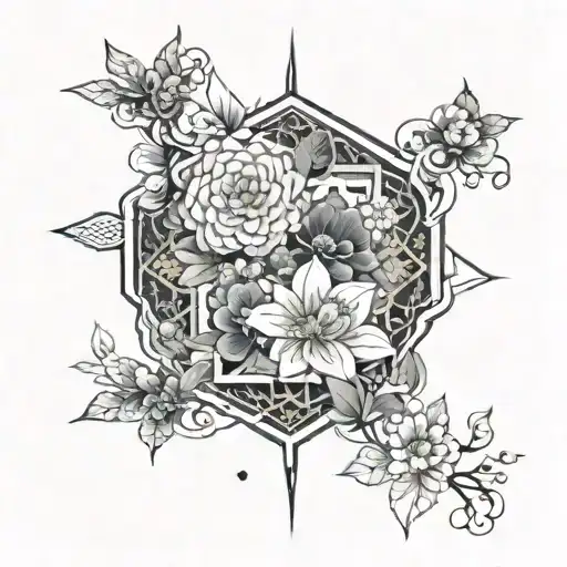 Floral and Pattern space with geometric tattoo design idea