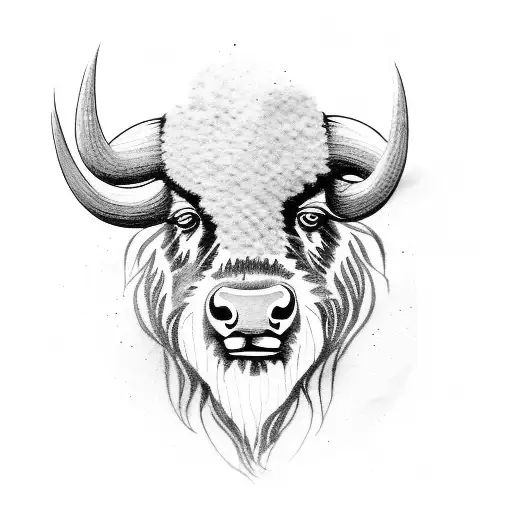 hairy bison in full face, only the head tattoo design idea