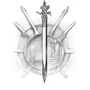 Fantasy sword emerging from a medical cross tattoo design idea