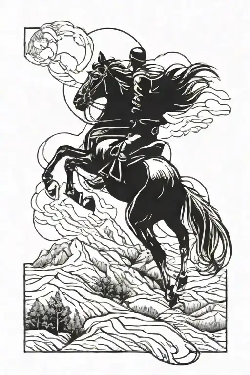 horse riding west landscape tattoo design idea