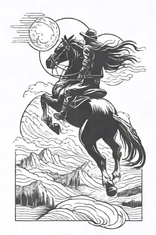 horse riding west cowgirl tattoo design idea