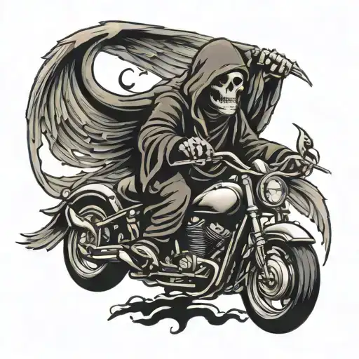 grim reaper with wings riding motorcycles tattoo design idea