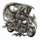 grim reaper with wings riding motorcycles tattoo design idea