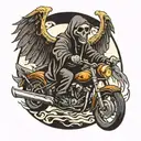 grim reaper with wings riding motorcycles tattoo design idea