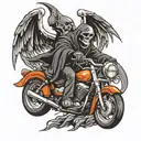 grim reaper with wings riding motorcycles tattoo design idea