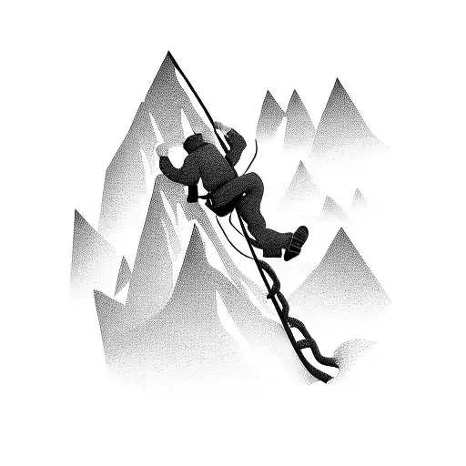 Climber reaching the summit of a carabao-shaped peak tattoo design idea