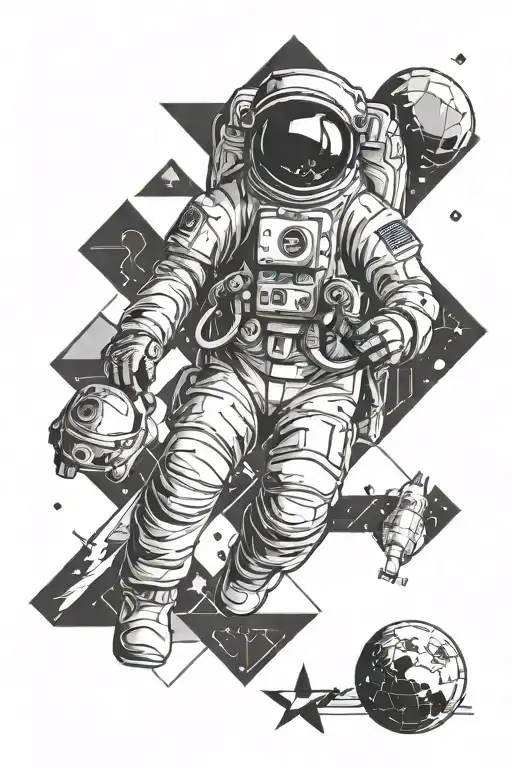 astronaut floating in space tattoo design idea
