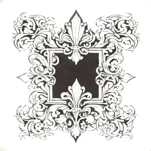 Gothic fluer de lis surrounded by baroque  tattoo design idea