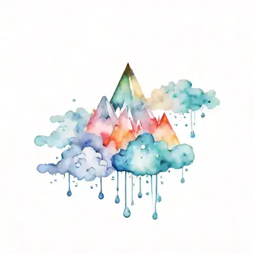 A mountain of clouds and rain drops tattoo design idea