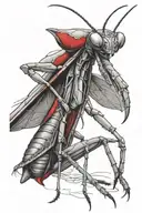 praying Mantis with red line over head emerging tattoo design idea