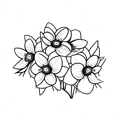 daffodils and forget me nots bouquet  tattoo design idea