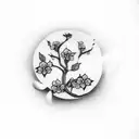 A coffee bean morphing into a book with Japanese cherry blossoms tattoo design idea