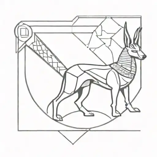 A black-grey tattoo of Anubis guarding a Stargate entrance tattoo design idea