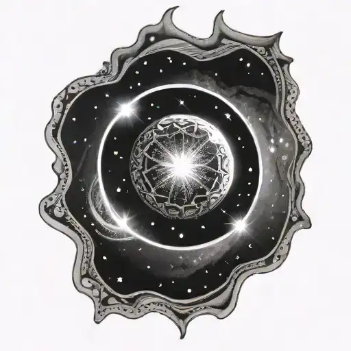 An intricate dotwork tattoo of a galaxy with a hidden Stargate portal tattoo design idea