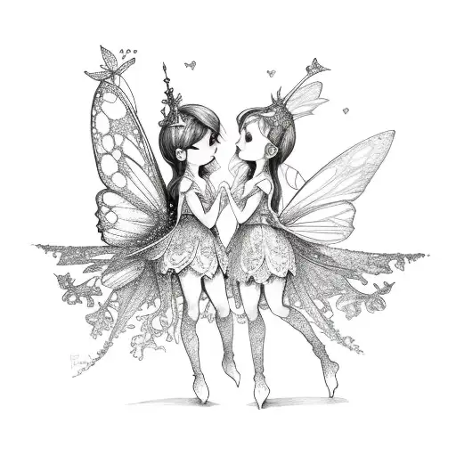 two little fairy sisters tattoo design idea