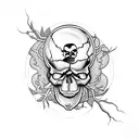 skull inside a hourglass with tree growing from roots and a butterfly  tattoo design idea