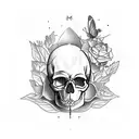 skull inside a hourglass with tree growing from roots and a butterfly  tattoo design idea