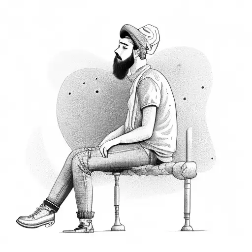 man sitting on a hill watching the city tattoo design idea