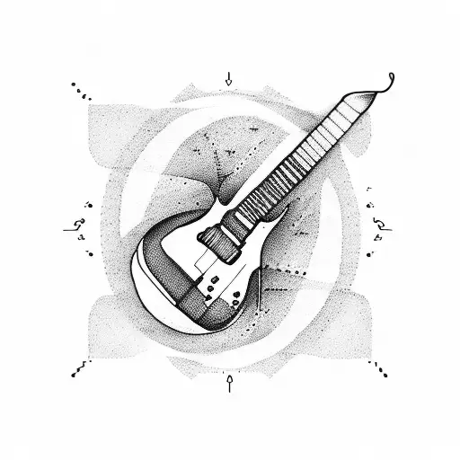 guitar player in a square shape tattoo design idea