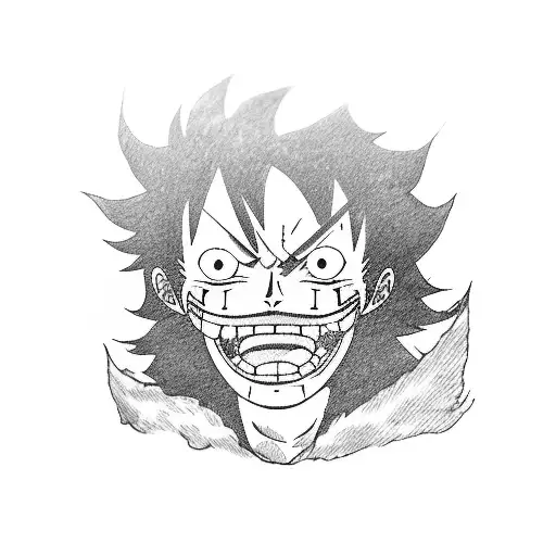 1. luffy character from one piece 2. luffy is smiling 3. luffy is riding a lion tattoo design idea