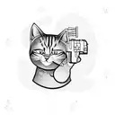 cat holding a gun in his hand tattoo design idea