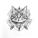 cat holding a gun in his hand tattoo design idea