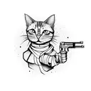 cat holding a gun in his hand tattoo design idea