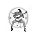 guitar player in a square shape tattoo design idea