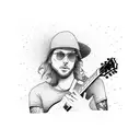 guitar player in a square shape tattoo design idea