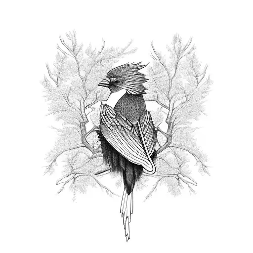 A majestic bird perched on a branch, representing the strength and unity of family tattoo design idea
