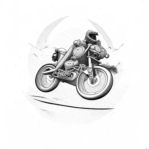 dog , motorcycle, adventure mountain in a circle tattoo design idea